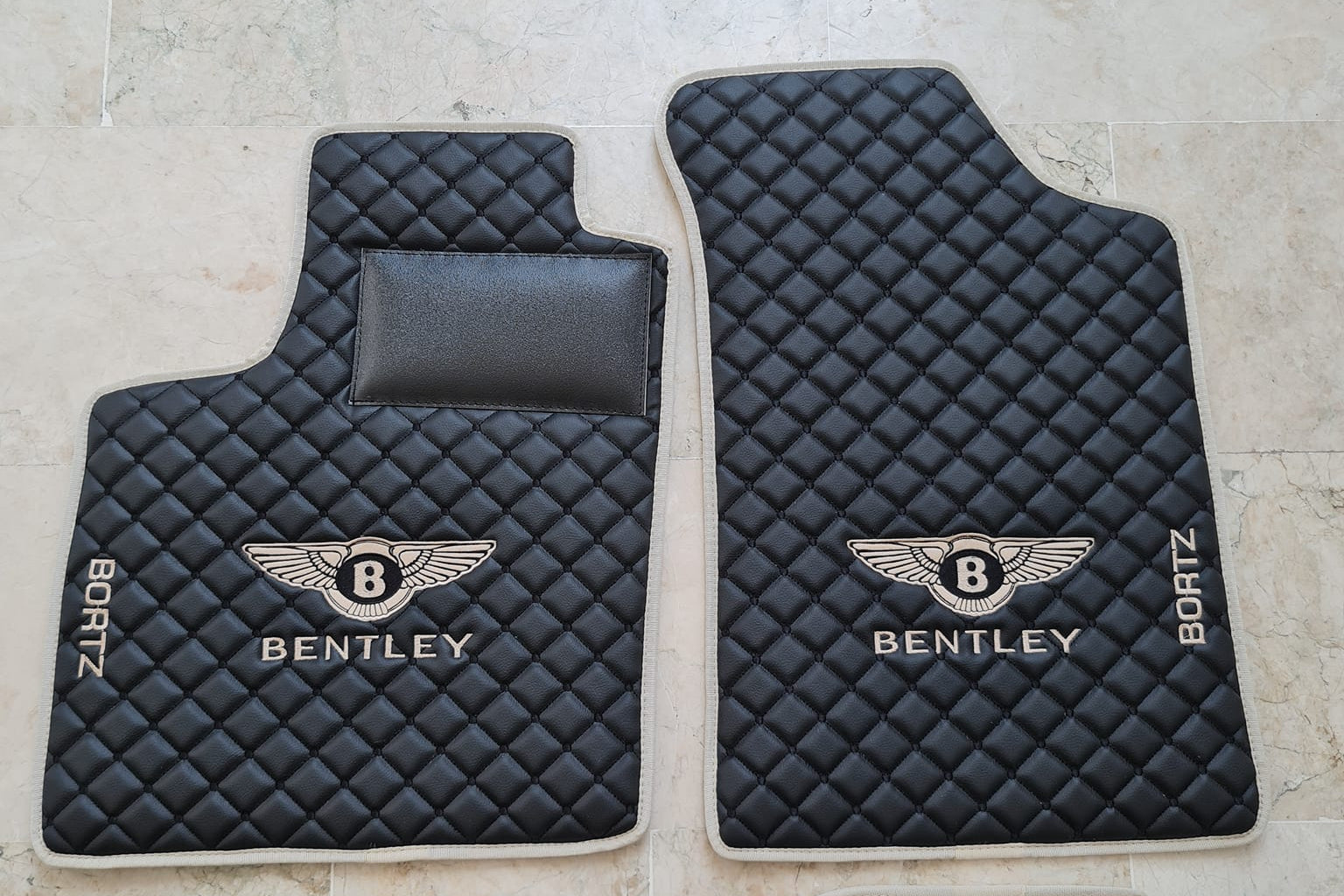 FRONT SET Bently Luxury Custom Car Mats – Tailored Fit, Quilted Faux Leather & Custom Logo Embroidery