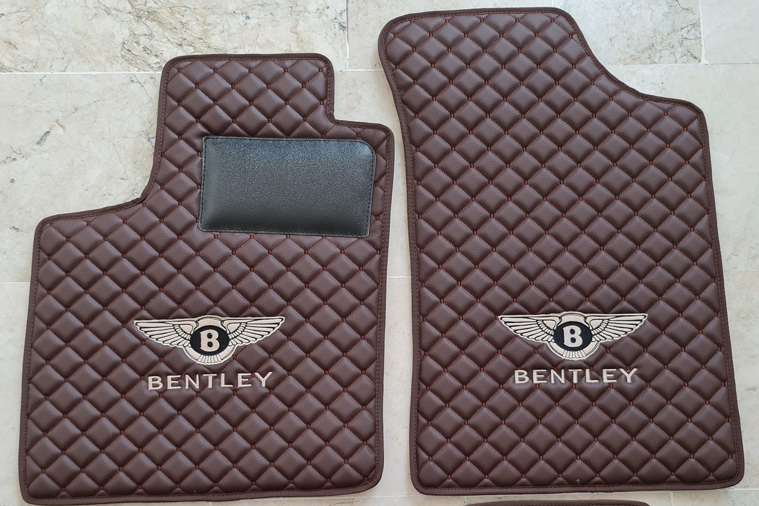 FRONT SET Bently Luxury Custom Car Mats – Tailored Fit, Quilted Faux Leather & Custom Logo Embroidery