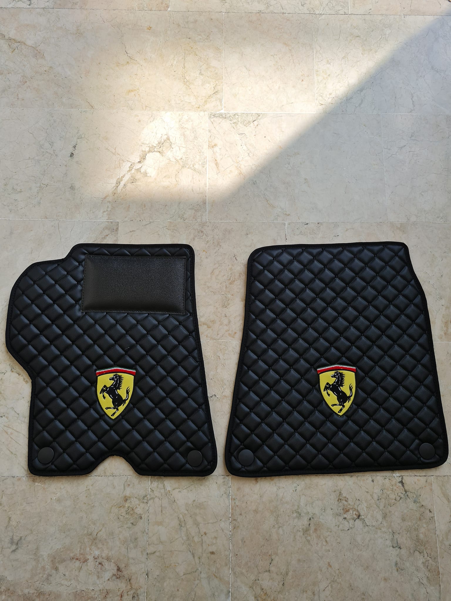 FRONT SET Ferrari Luxury Custom Car Mats – Tailored Fit, Quilted Faux Leather & Custom Logo Embroidery