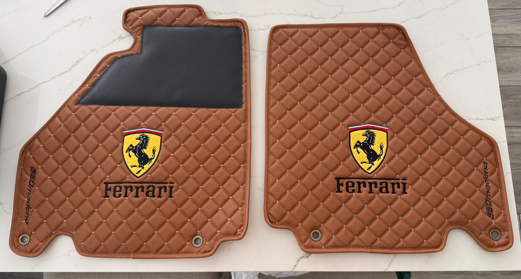 FRONT SET Ferrari Luxury Custom Car Mats – Tailored Fit, Quilted Faux Leather & Custom Logo Embroidery