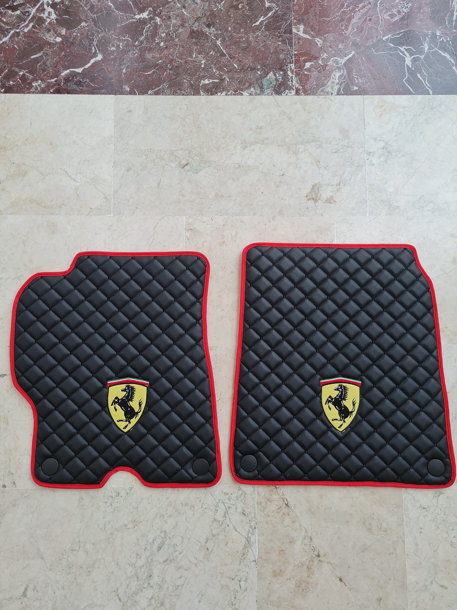 FRONT SET Ferrari Luxury Custom Car Mats – Tailored Fit, Quilted Faux Leather & Custom Logo Embroidery