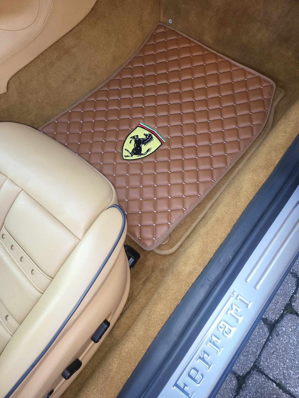 FRONT SET Ferrari Luxury Custom Car Mats – Tailored Fit, Quilted Faux Leather & Custom Logo Embroidery