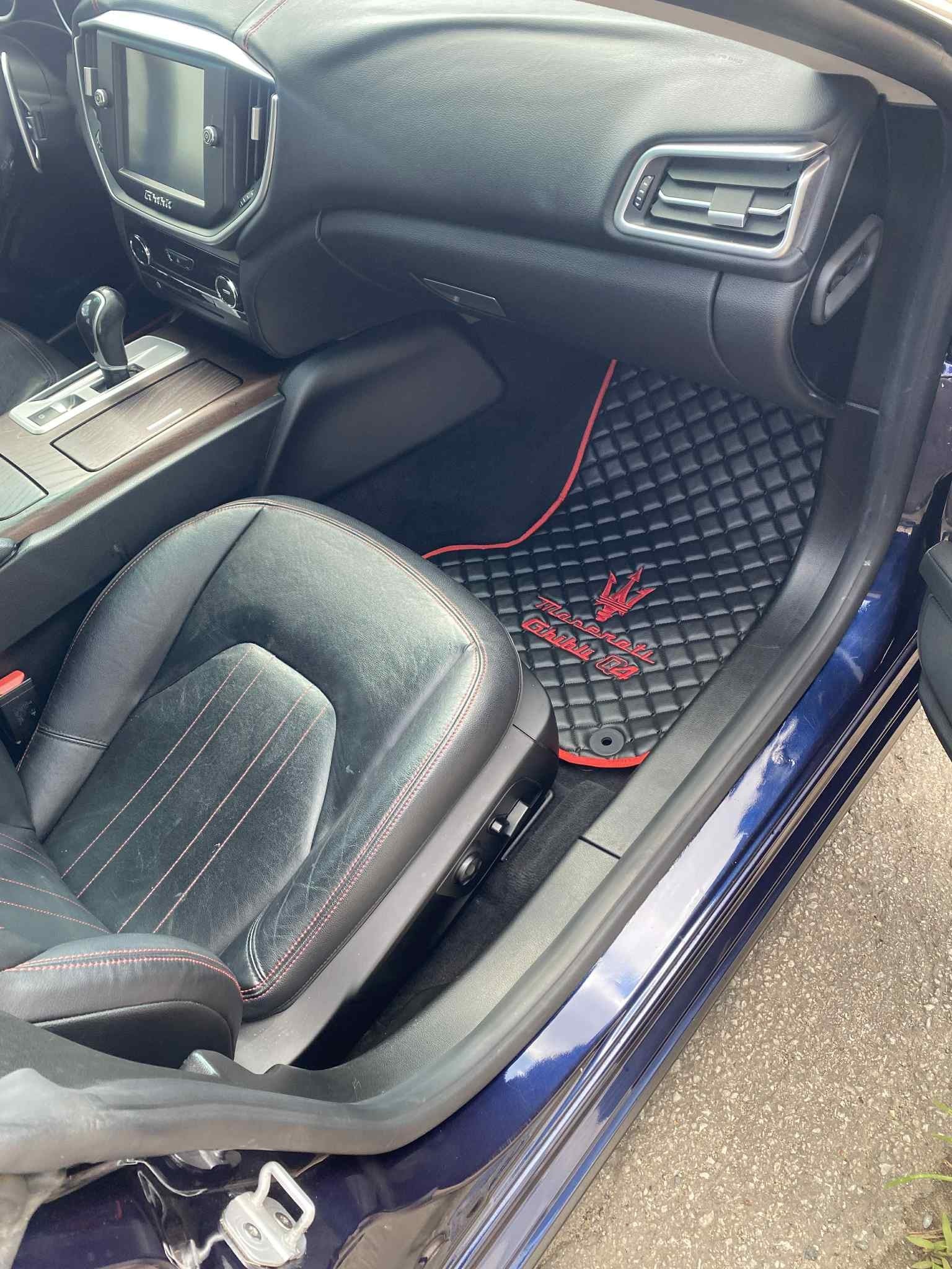 FRONT SET Maserati Luxury Custom Car Mats – Tailored Fit, Quilted Faux Leather & Custom Logo Embroidery