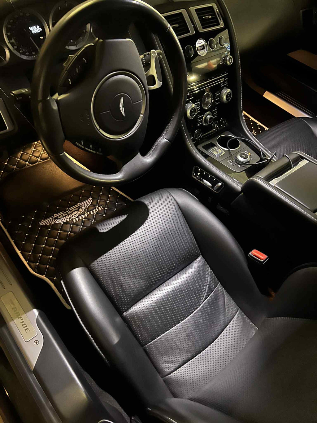 Aston Martin Luxury Custom Car Mats – Tailored Fit, Quilted Faux Leather & Custom Logo Embroidery