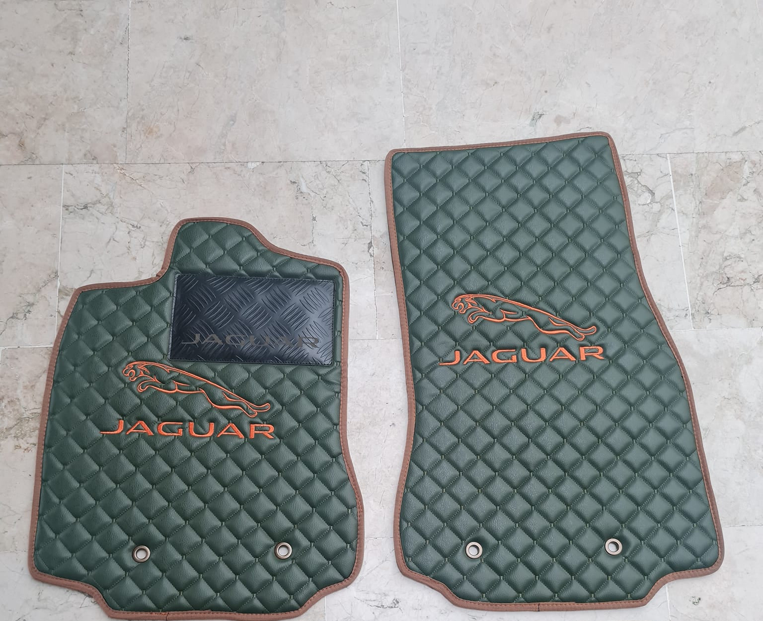 FRONT SET Jaguar Luxury Custom Car Mats – Tailored Fit, Quilted Faux Leather & Custom Logo Embroidery