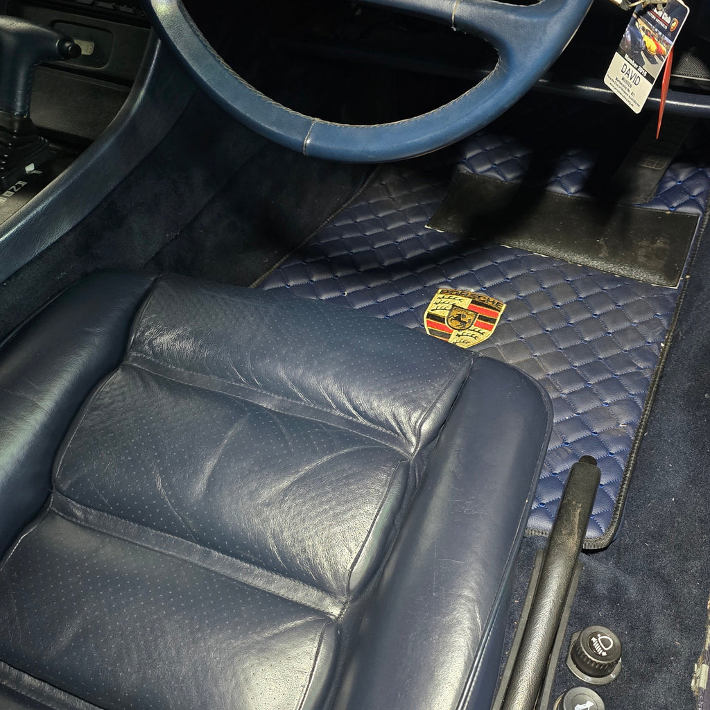 FRONT SET Porsche Luxury Custom Car Mats – Tailored Fit, Quilted Faux Leather & Custom Logo Embroidery
